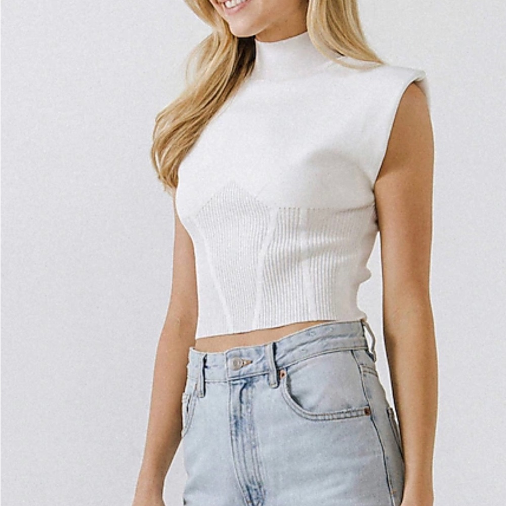 Endless Rose Mock neck shoulder padded knit top Size:S